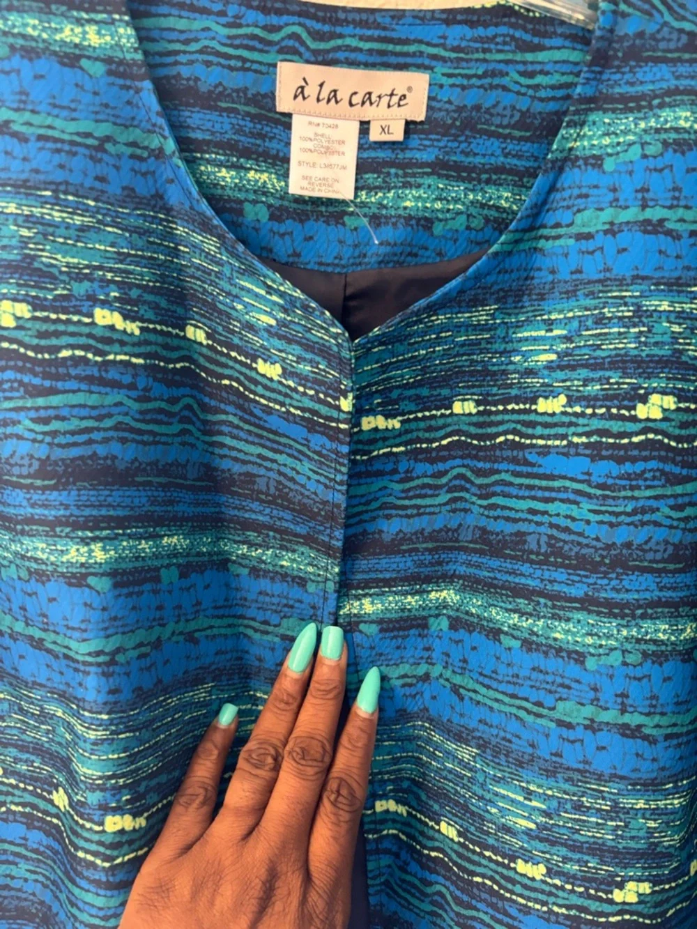 Blue Patterned Open-Front Jacket - Picture 3 of 4